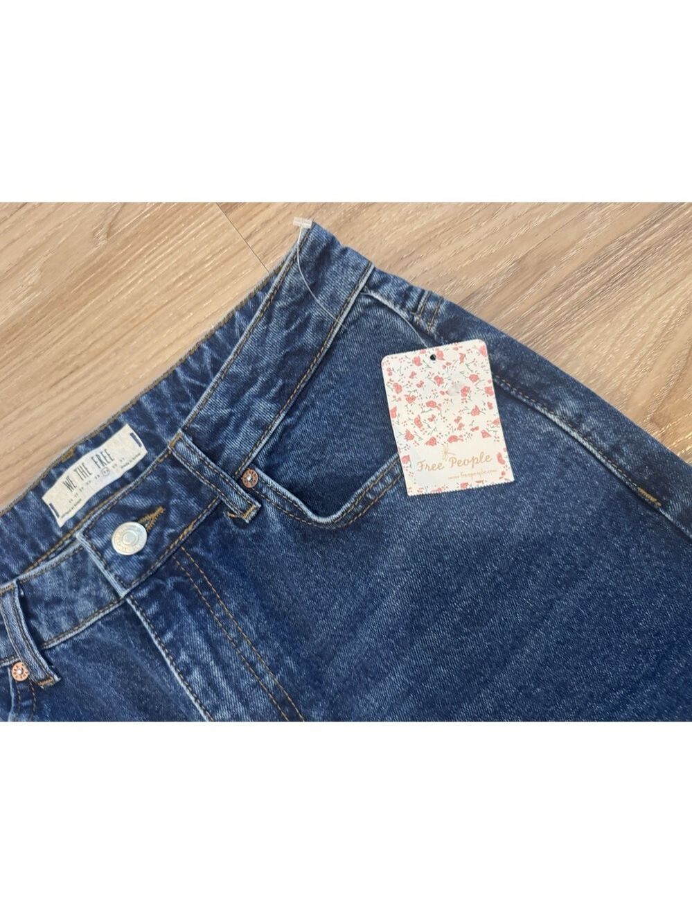 Free People High-Rise Dark Blue Mom Jeans - Picture 4 of 7